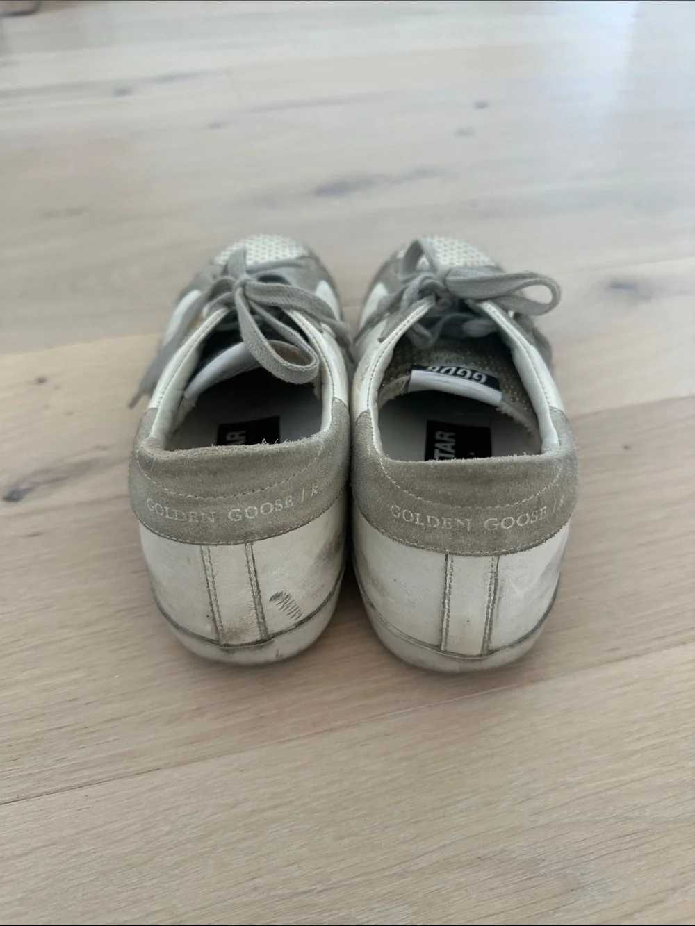 Golden Goose White, Gray & Gold Star Studded Sneakers - Picture 3 of 9